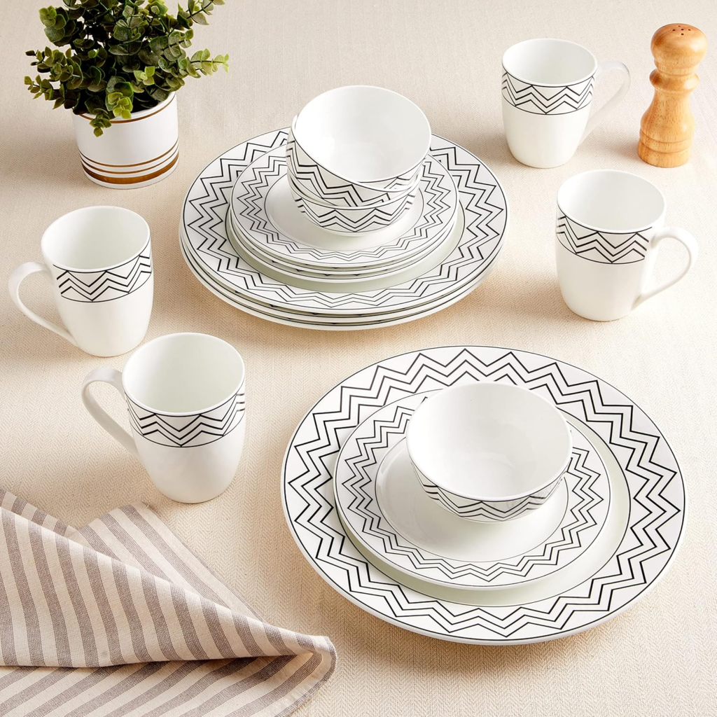 Checkered Zig Zag Ceramic Dinner Set
